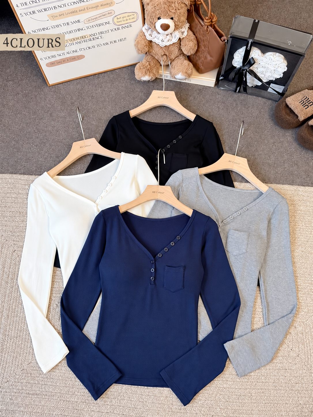 Classic V-neck Full Sleeve Built-in Bra Top