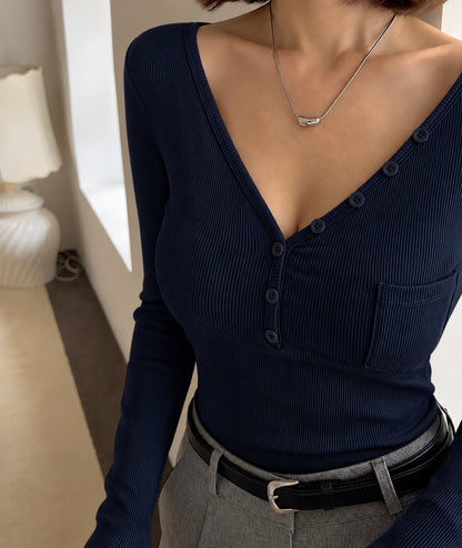 Classic V-neck Full Sleeve Built-in Bra Top
