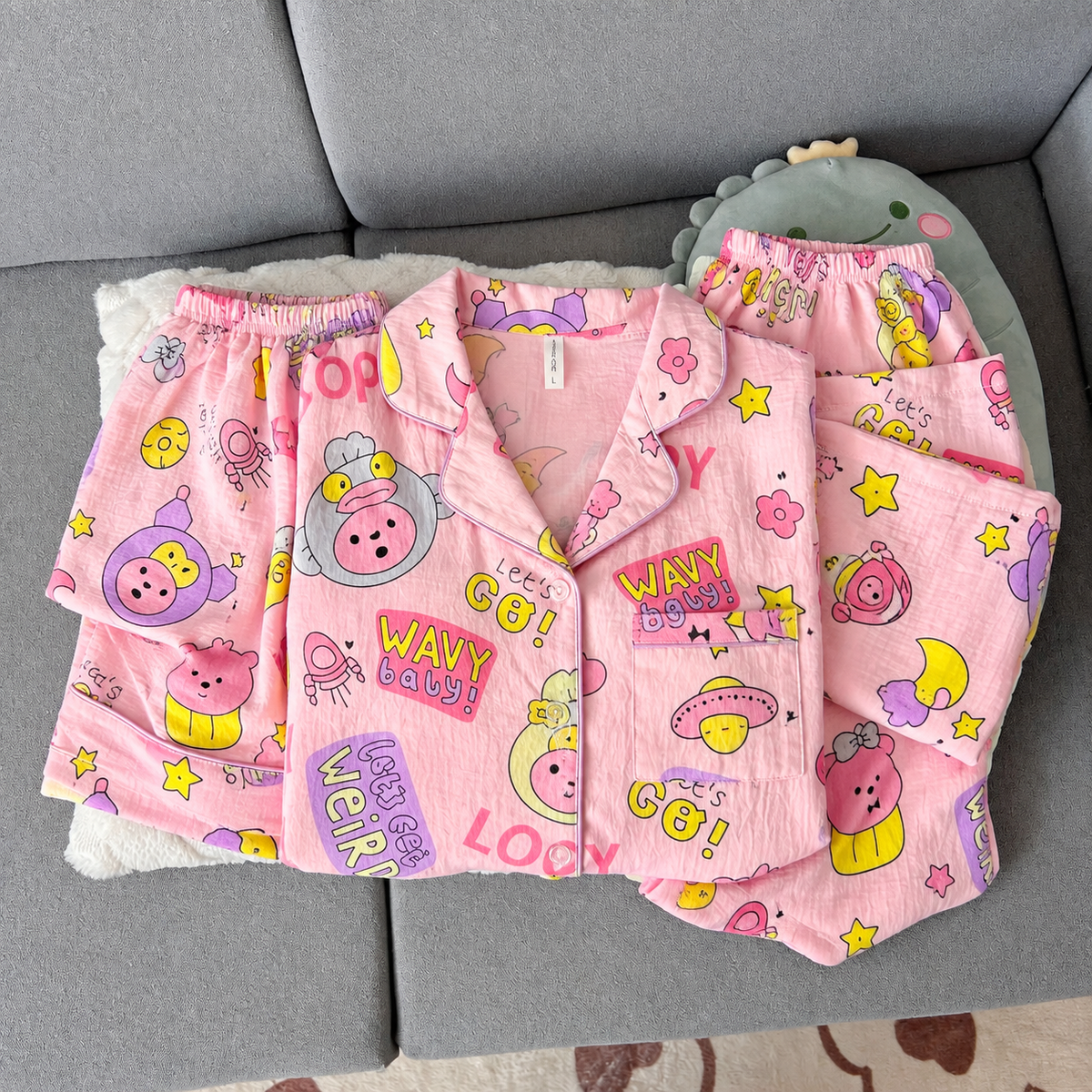 Loopy Pink Padded 3 Piece Night Suit