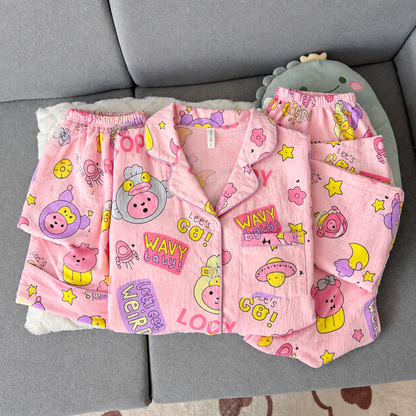 Loopy Pink Padded 3 Piece Night Suit