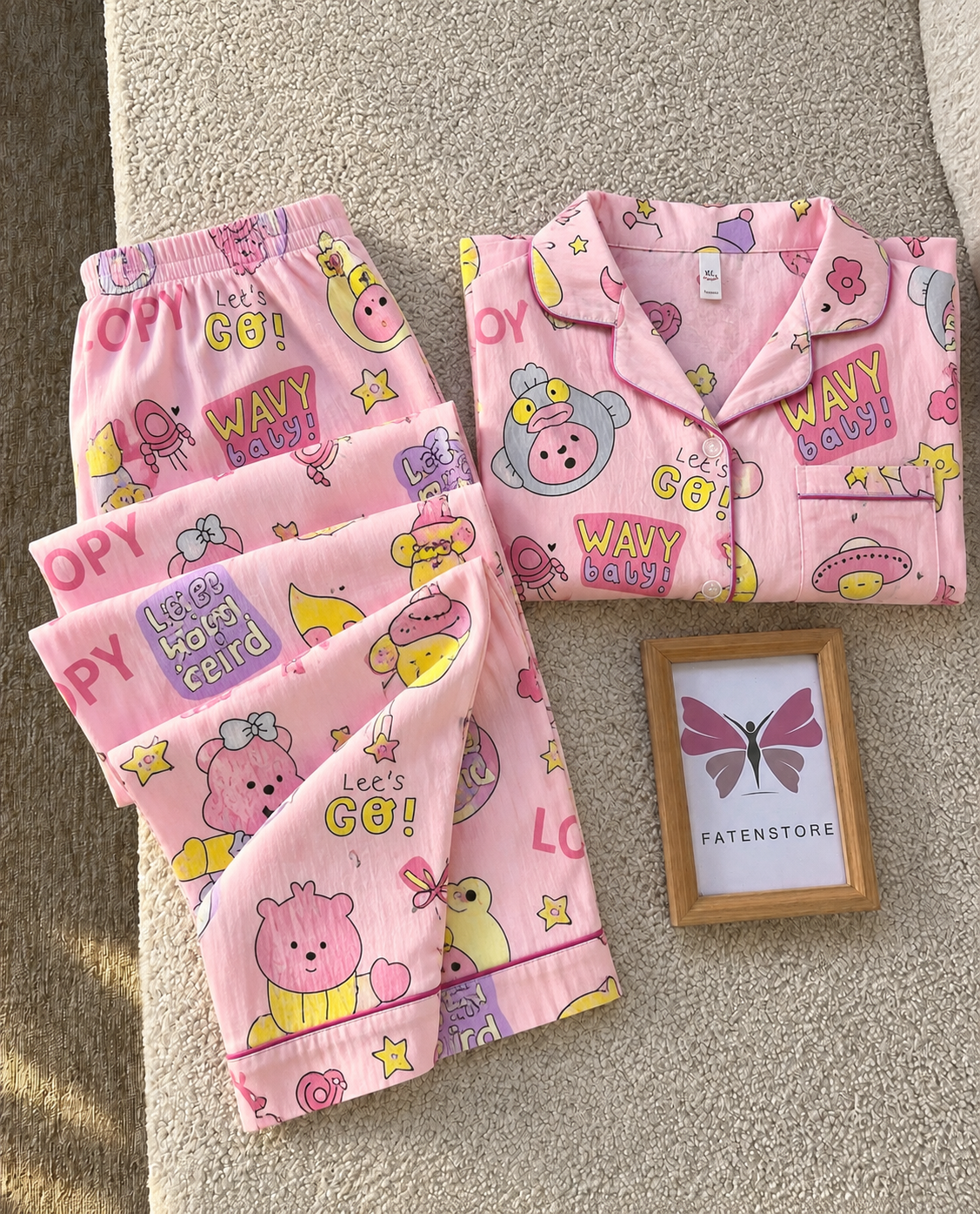 Loopy Pink Padded 3 Piece Night Suit