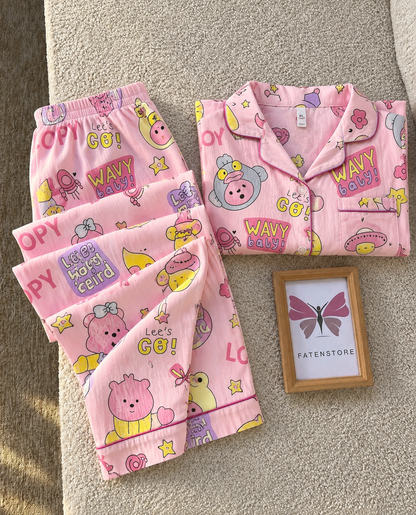 Loopy Pink Padded 3 Piece Night Suit