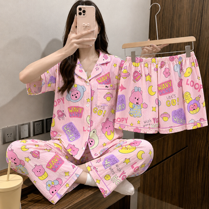 Loopy Pink Padded 3 Piece Night Suit