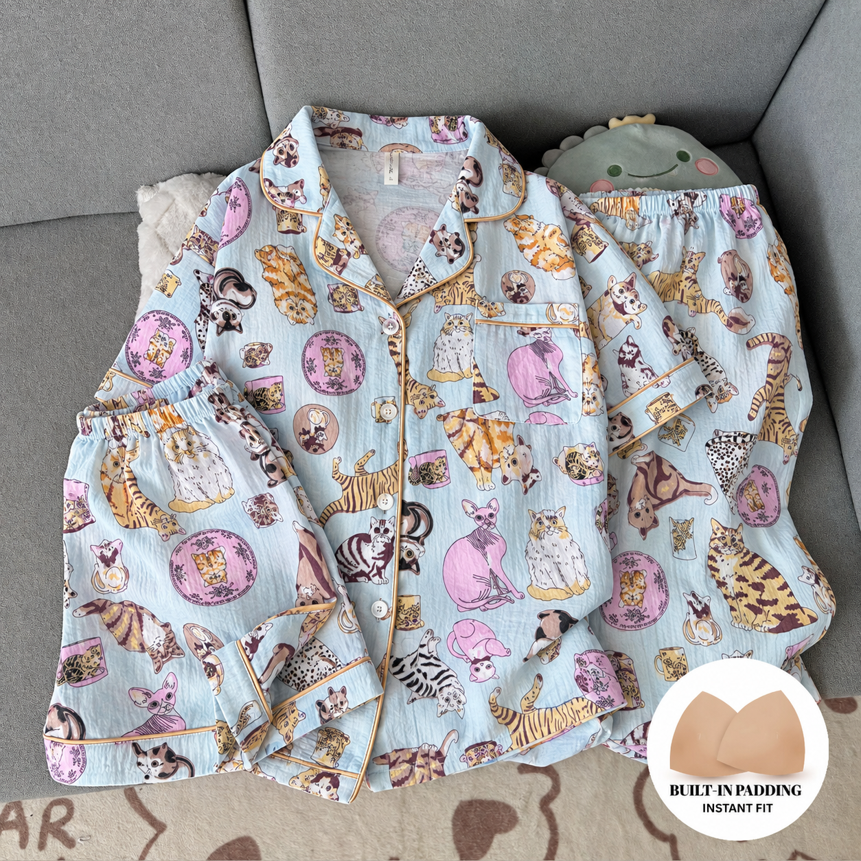Cat Story Padded 3 Piece Night Suit