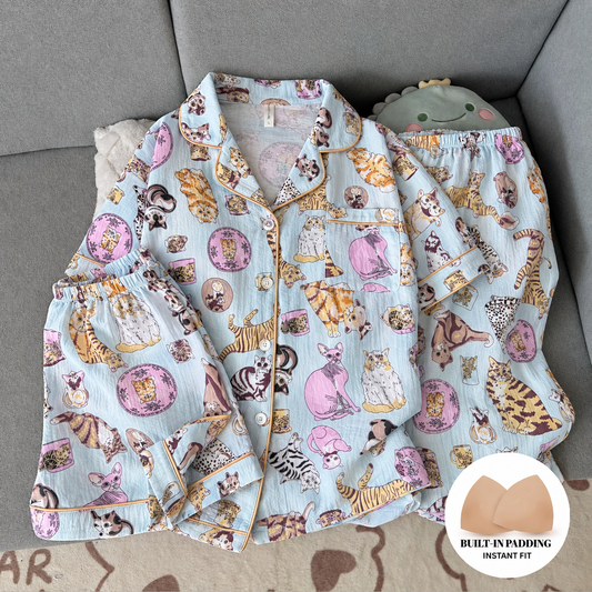 Cat Story Padded 3 Piece Night Suit