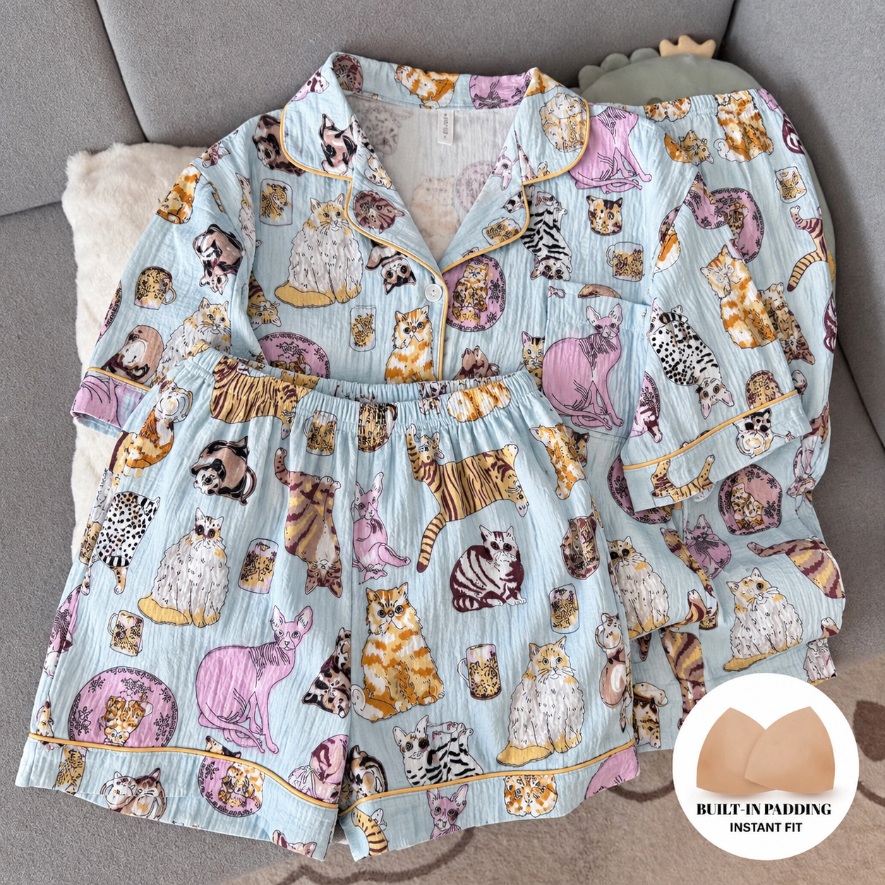 Cat Story Padded 3 Piece Night Suit