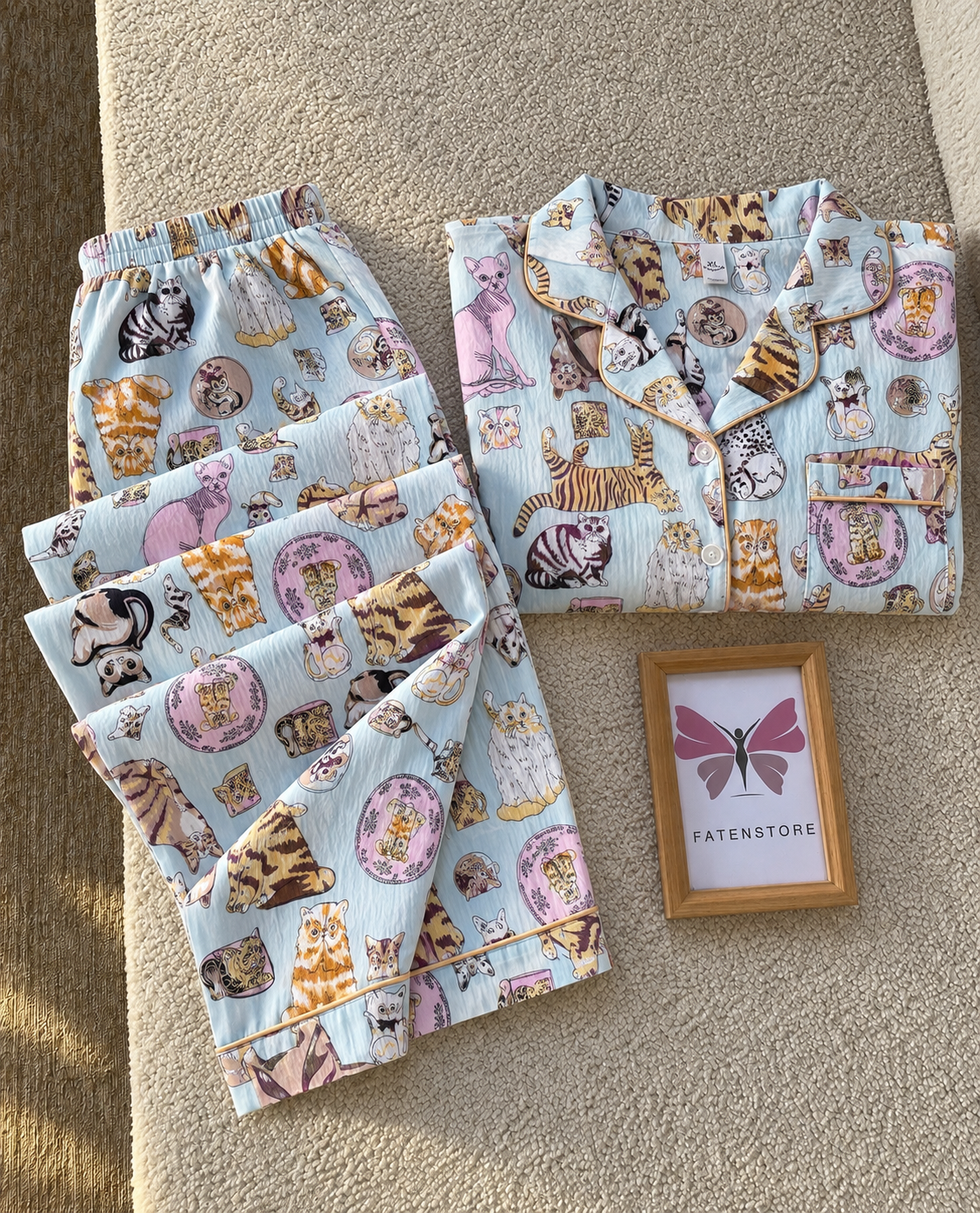 Cat Story Padded 3 Piece Night Suit