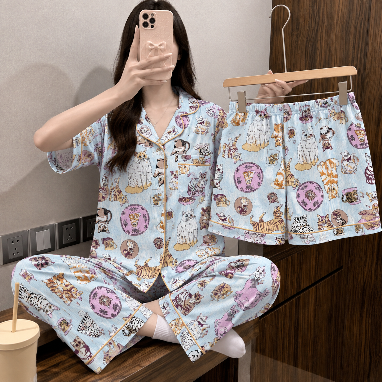 Cat Story Padded 3 Piece Night Suit