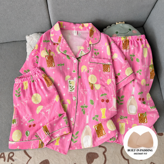 Cocktail Dreams Pink Padded 3 Piece Night Suit