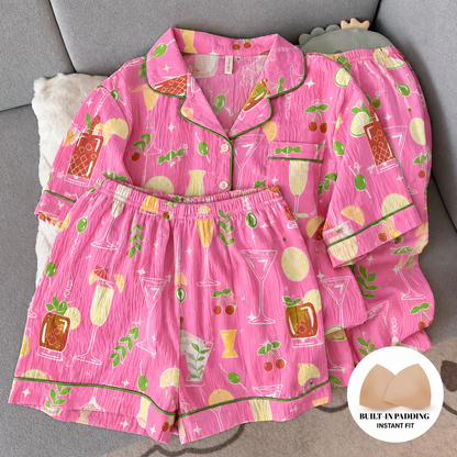 Cocktail Dreams Pink Padded 3 Piece Night Suit