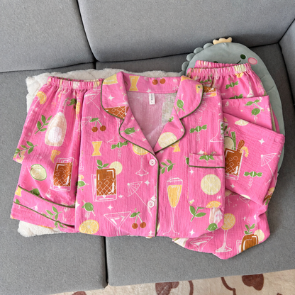 Cocktail Dreams Pink Padded 3 Piece Night Suit