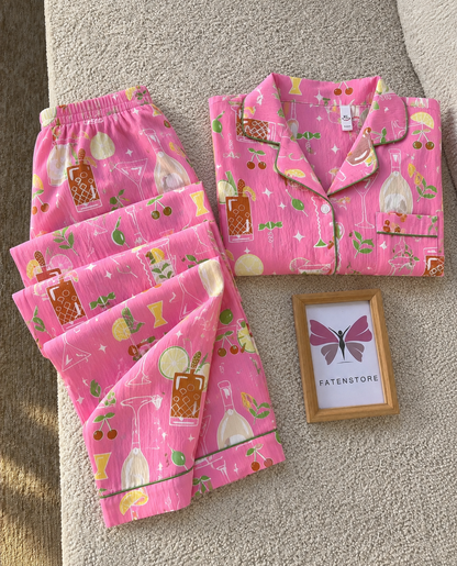 Cocktail Dreams Pink Padded 3 Piece Night Suit