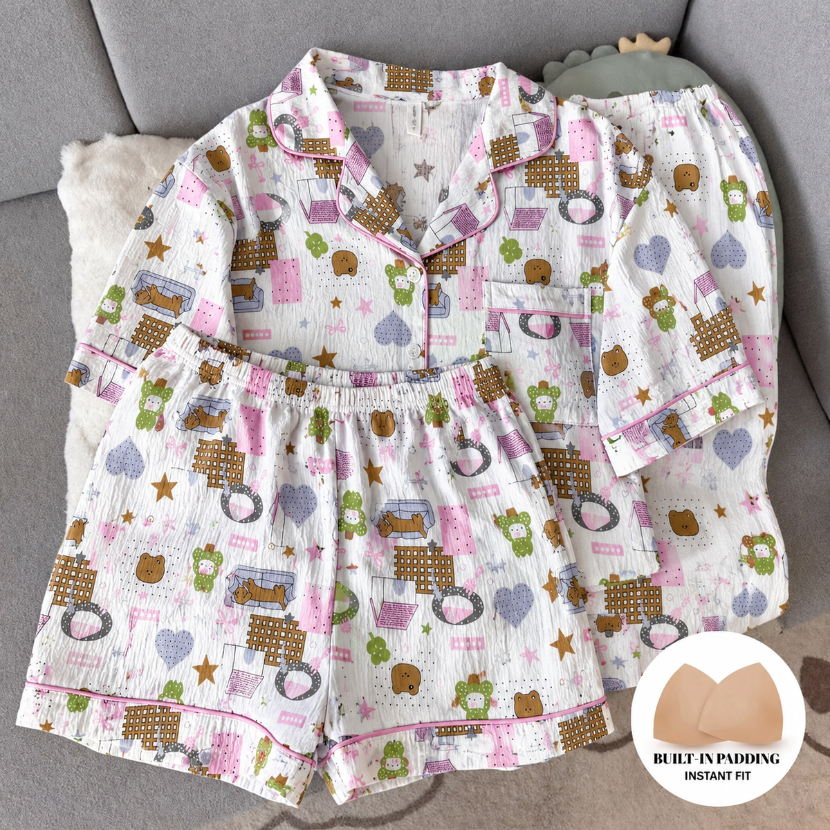Picnic Teddy Padded 3 Piece Night Suit