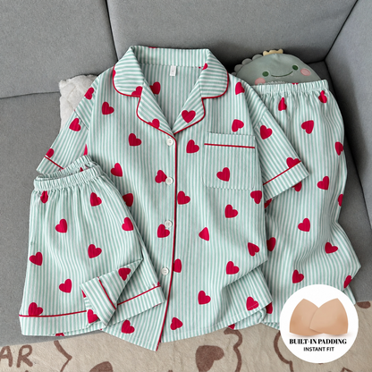 Minty Hearts Padded 3 Piece Night Suit