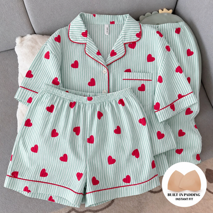 Minty Hearts Padded 3 Piece Night Suit