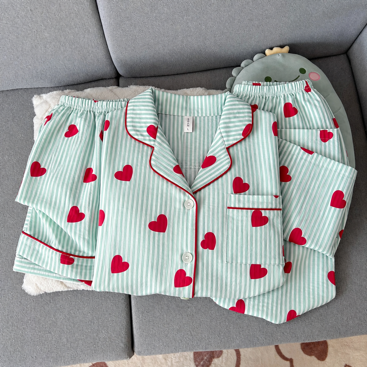 Minty Hearts Padded 3 Piece Night Suit