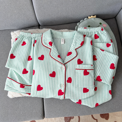 Minty Hearts Padded 3 Piece Night Suit