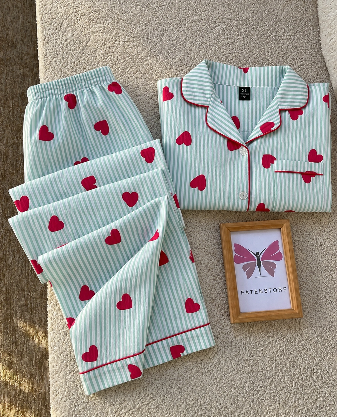 Minty Hearts Padded 3 Piece Night Suit