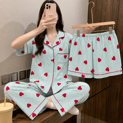 Minty Hearts Padded 3 Piece Night Suit