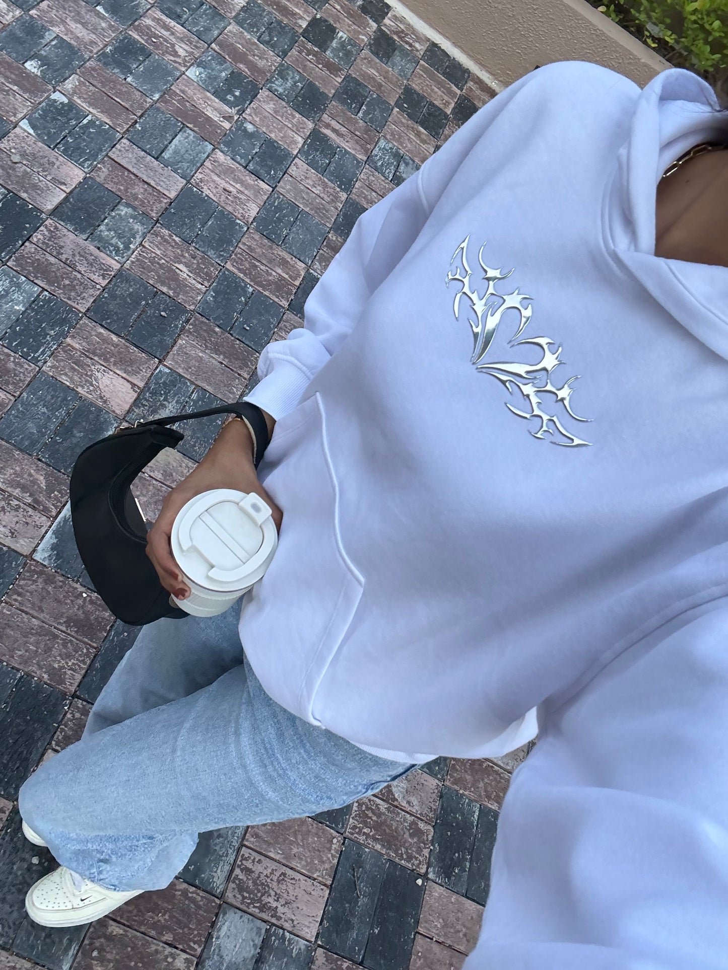H&M Oversized White Wings Hoodie For Women