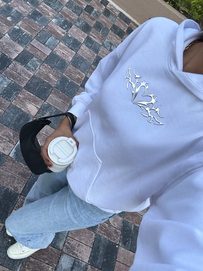 H&M Oversized White Wings Hoodie For Women