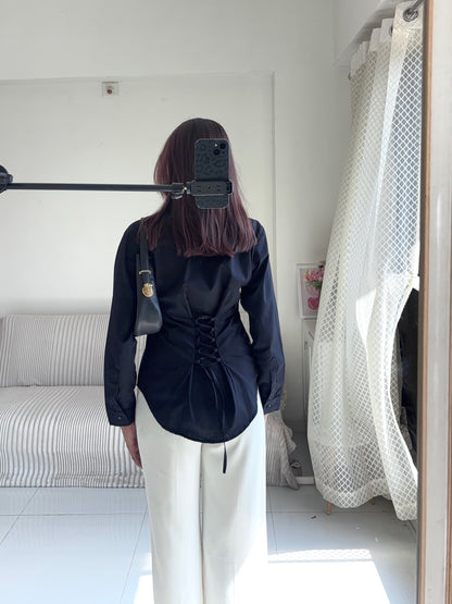 Basic Black Fitted Corset Back Shirt