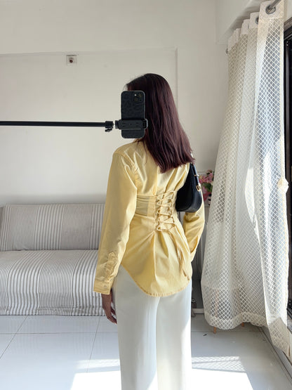 Basic Yellow Fitted Corset Back Shirt