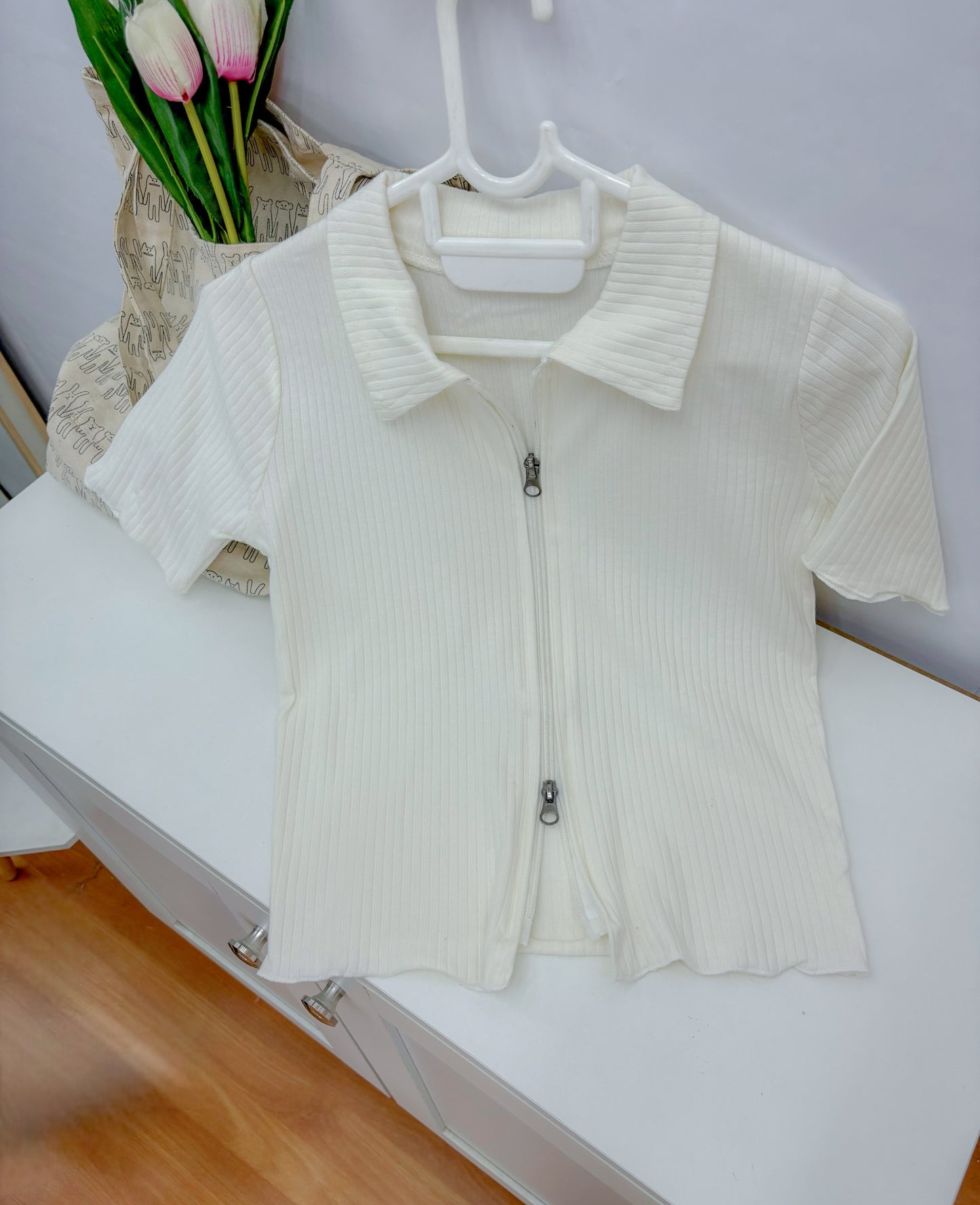 White Double Zipper Top For Women