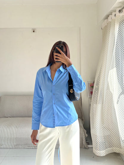Basic Blue Fitted Corset Back Shirt