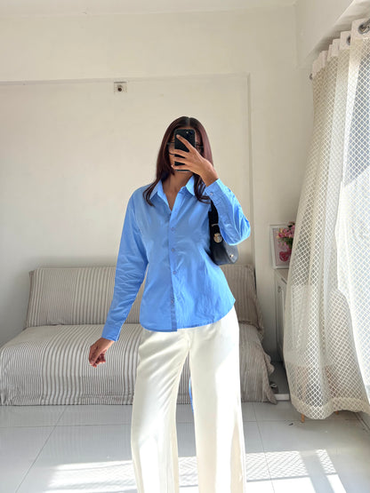 Basic Blue Fitted Corset Back Shirt
