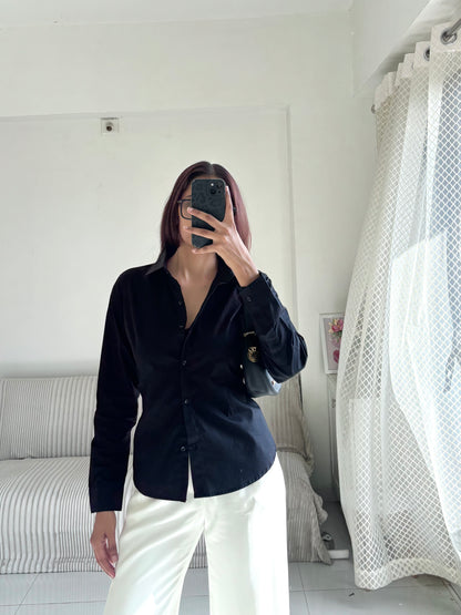 Basic Black Fitted Corset Back Shirt