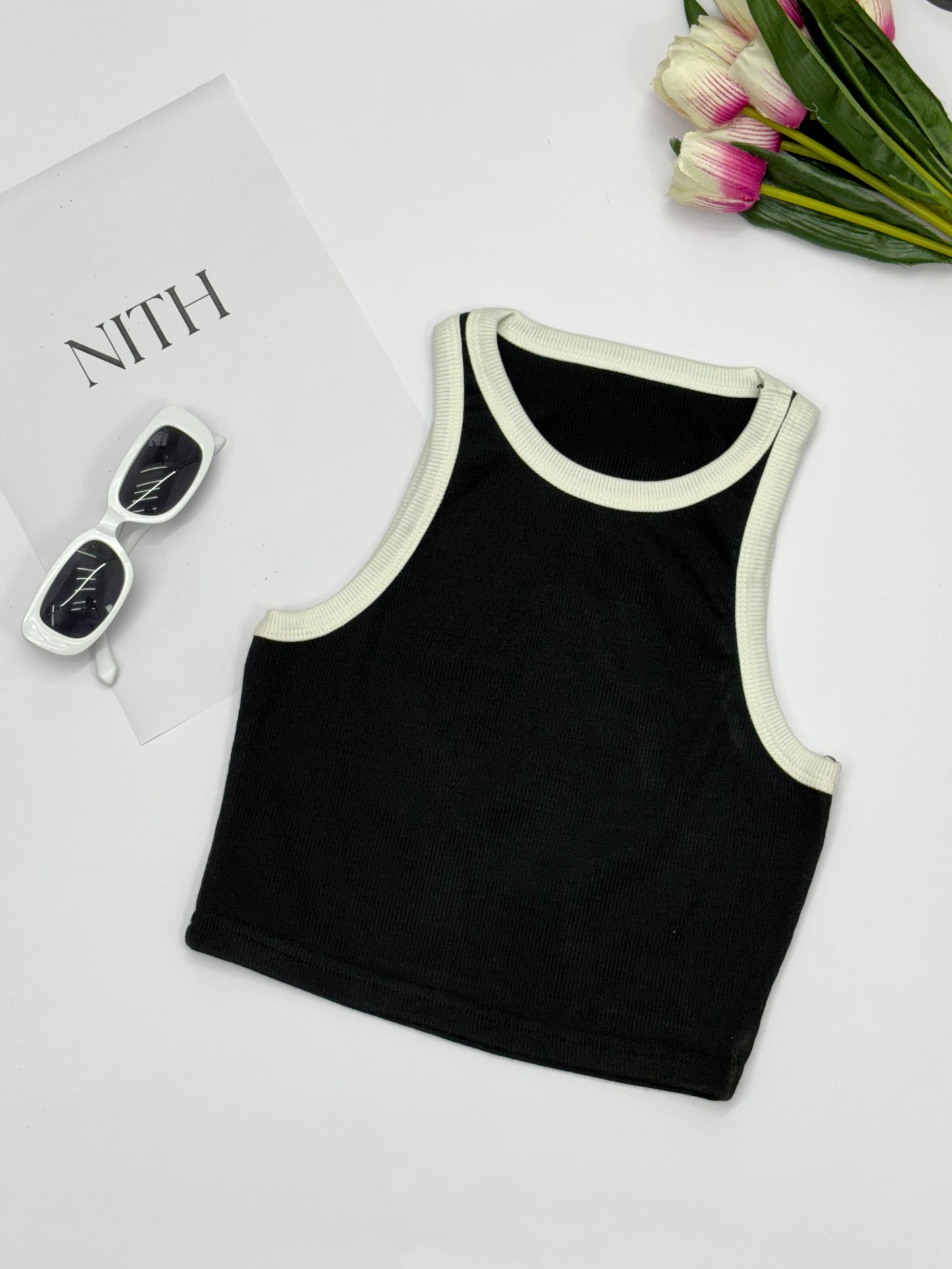 Black Contrast Tank Top For Women