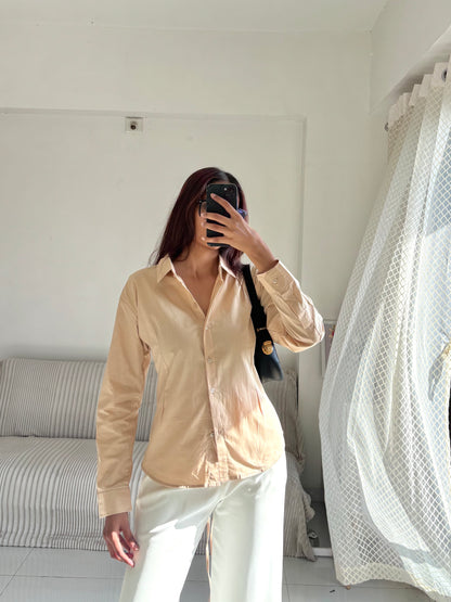 Basic Beige Fitted Corset Back Shirt