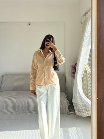 Basic Beige Fitted Corset Back Shirt