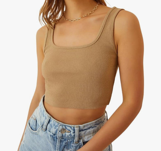 Cream Square Neck Tank Top For Women