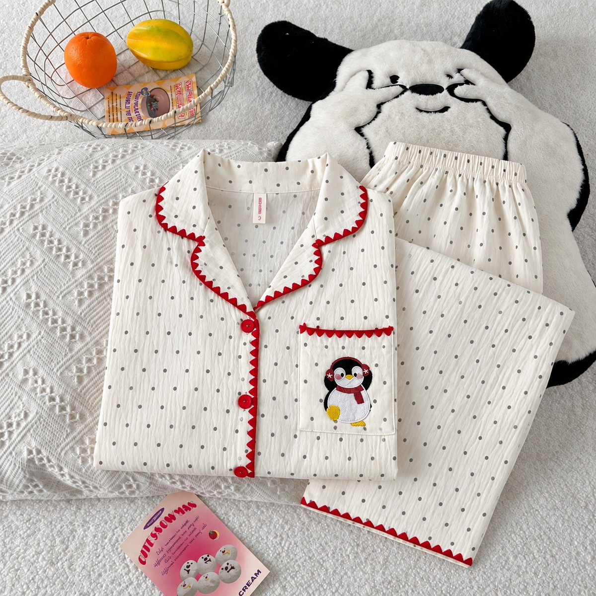 Polka Dot Full Sleeve 2 Piece Night Suit