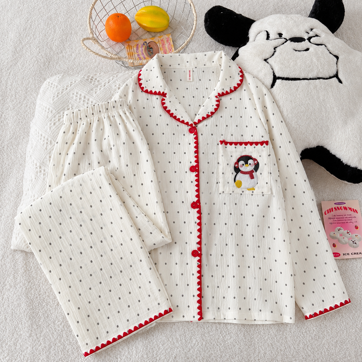 Polka Dot Full Sleeve 2 Piece Night Suit