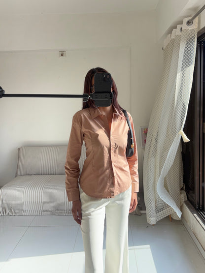 Basic Camel Beige Fitted Corset Back Shirt