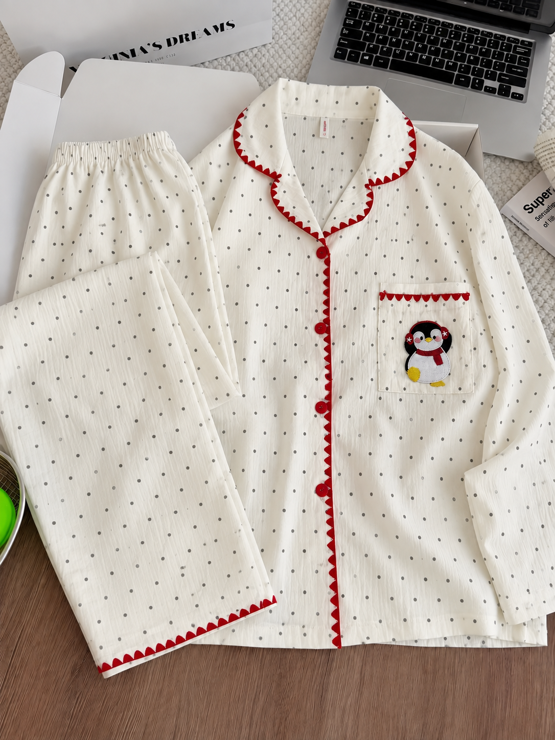 Polka Dot Full Sleeve 2 Piece Night Suit