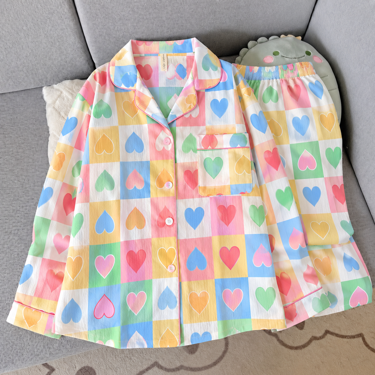 Rainbow Hearts Full Sleeve 2 Piece Night Suit