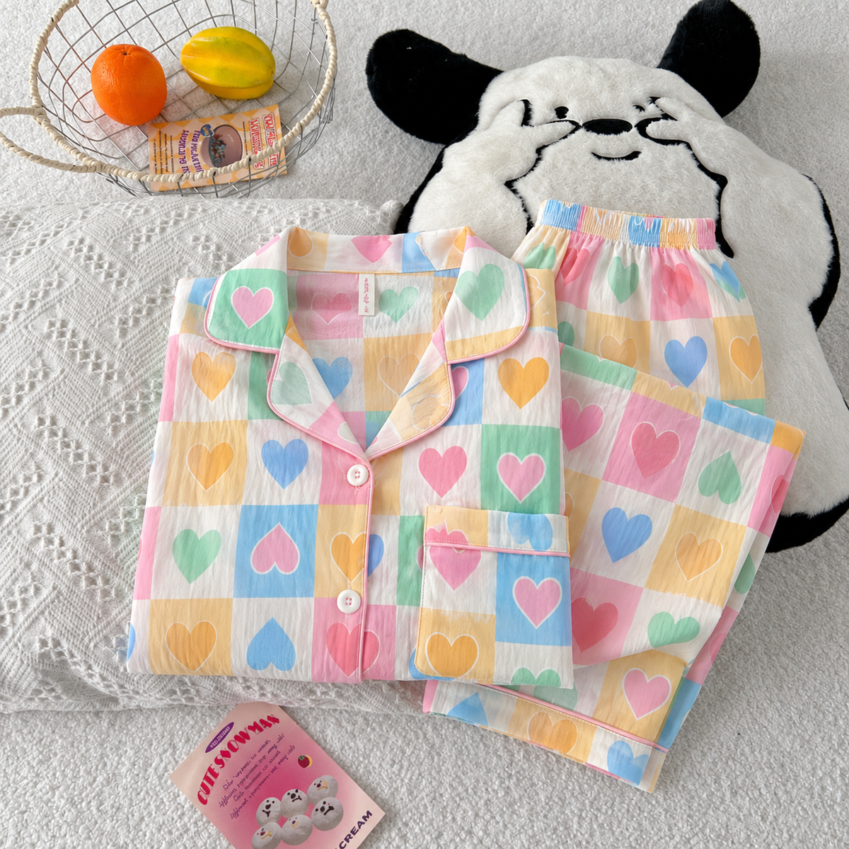 Rainbow Hearts Full Sleeve 2 Piece Night Suit
