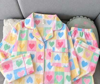 Rainbow Hearts Full Sleeve 2 Piece Night Suit