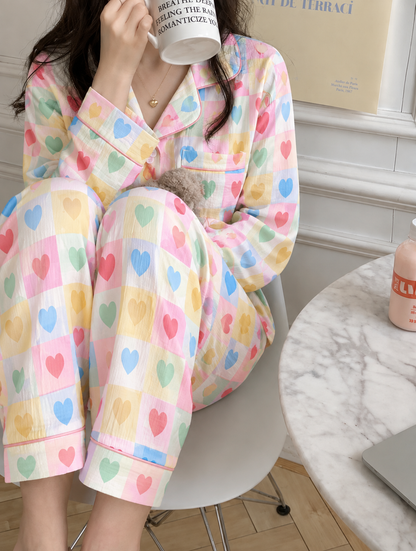Rainbow Hearts Full Sleeve 2 Piece Night Suit