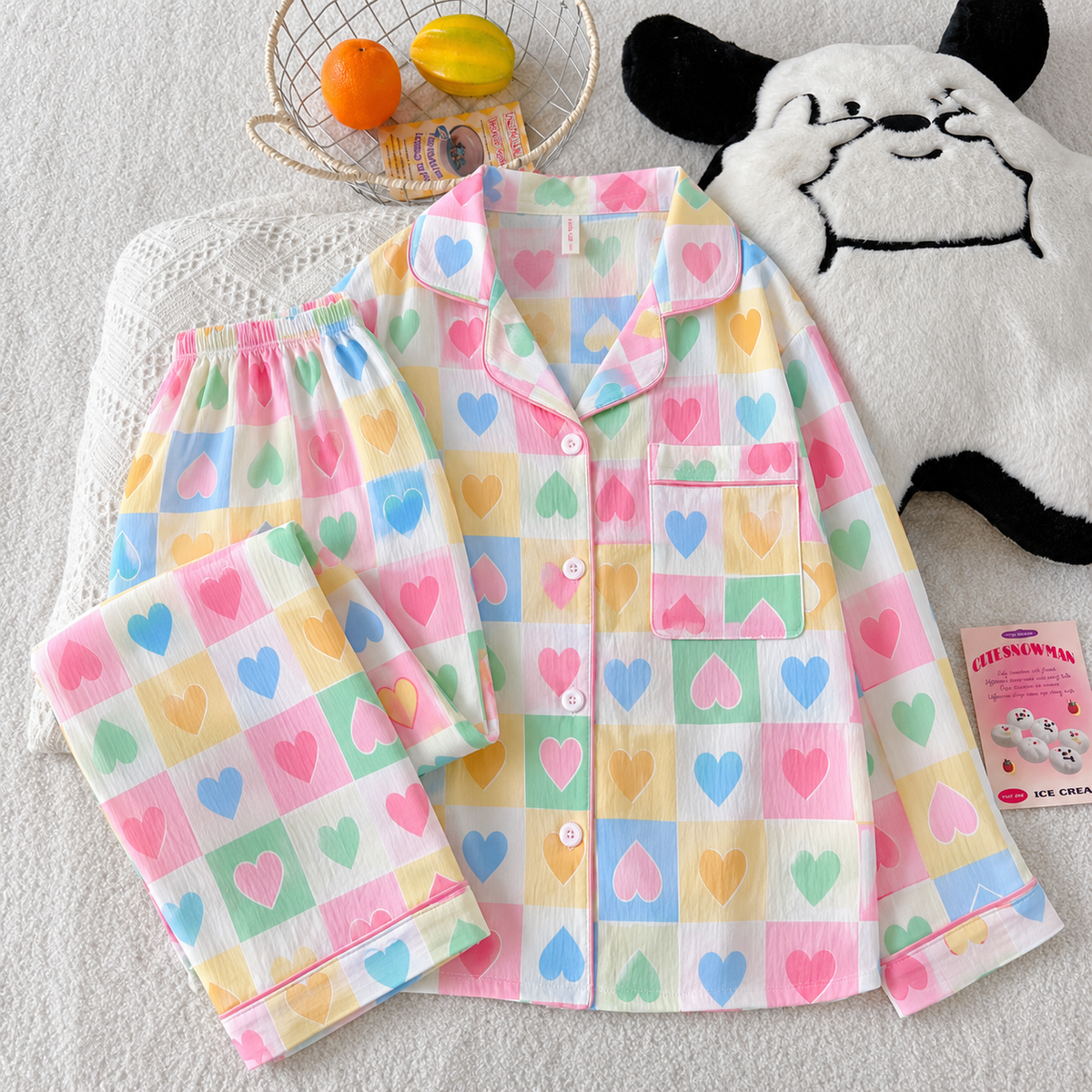 Rainbow Hearts Full Sleeve 2 Piece Night Suit
