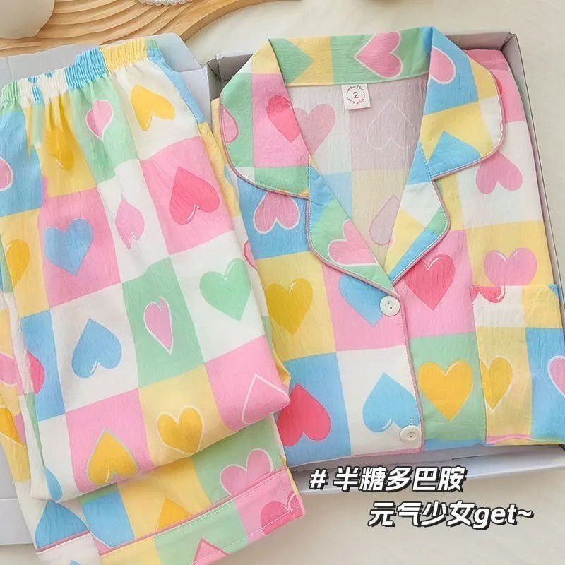 Rainbow Hearts Full Sleeve 2 Piece Night Suit