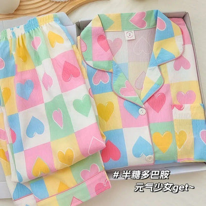 Rainbow Hearts Full Sleeve 2 Piece Night Suit