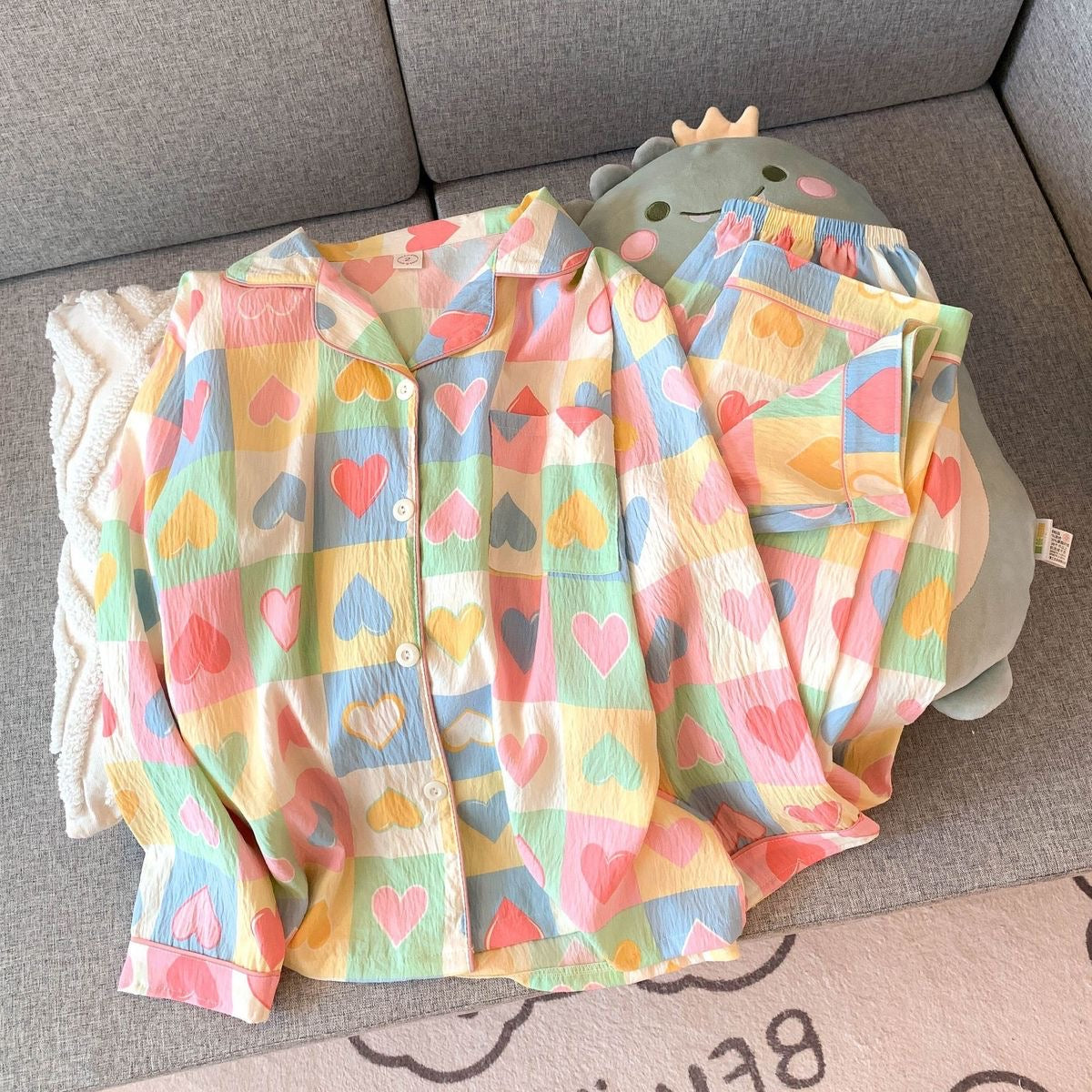 Rainbow Hearts Full Sleeve 2 Piece Night Suit