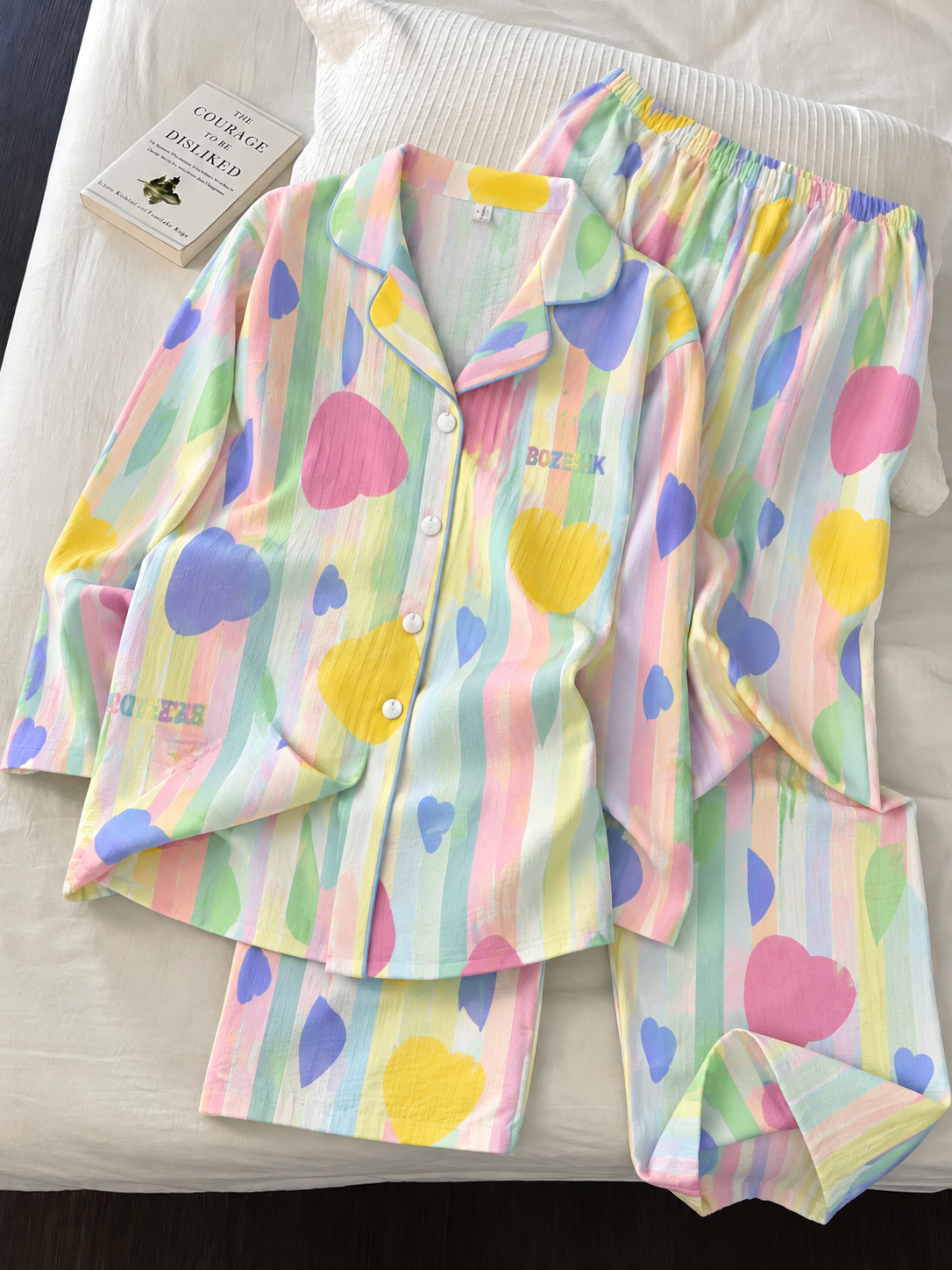 Color Splash Hearts Full Sleeve 2 Piece Night Suit