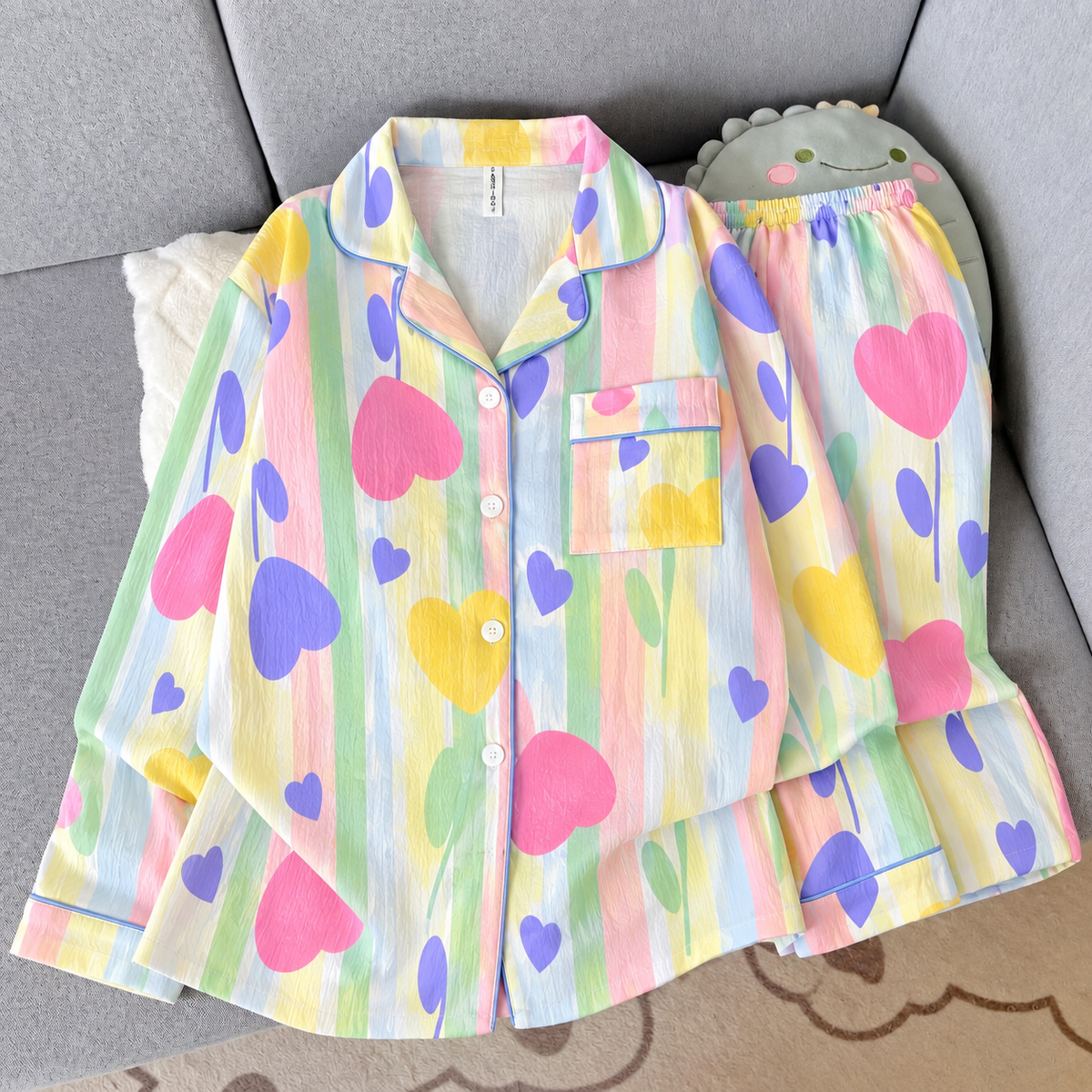 Color Splash Hearts Full Sleeve 2 Piece Night Suit