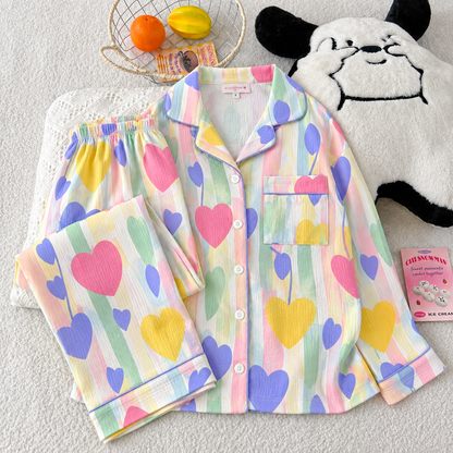 Color Splash Hearts Full Sleeve 2 Piece Night Suit